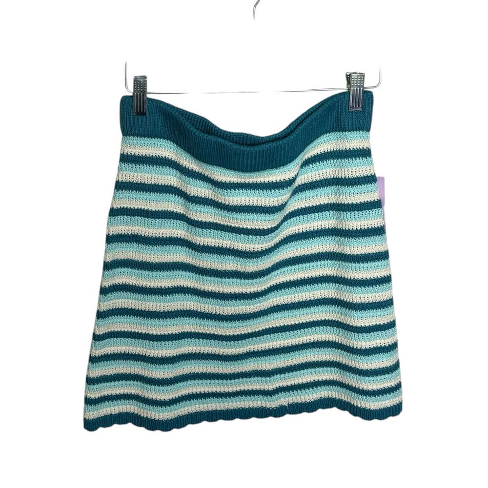 NWT Wild Fable Knitted Stripped Mini Skirt Blue Green Women's Size Medium